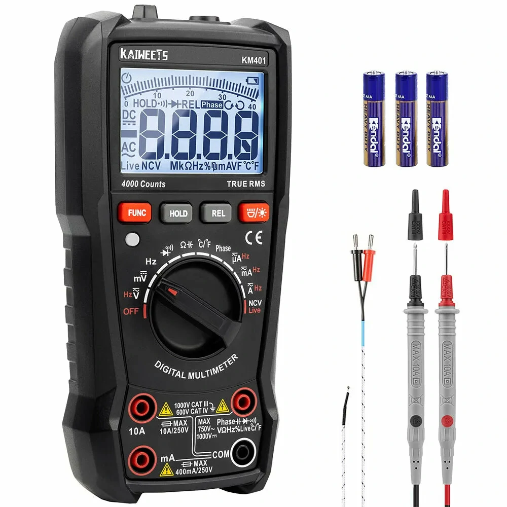 KAIWEETS KM401 Digital Multimeter | AC/DC Voltage Tester with Data Hold & Backlight - Image 2