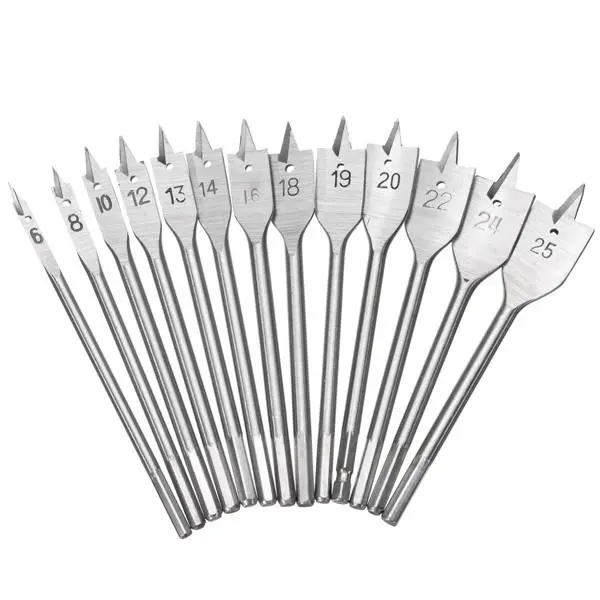 13pcs 6-25mm Wood Spade Drill Bits | 1/4 Inch Hex Shank with Extension Rod - Image 3