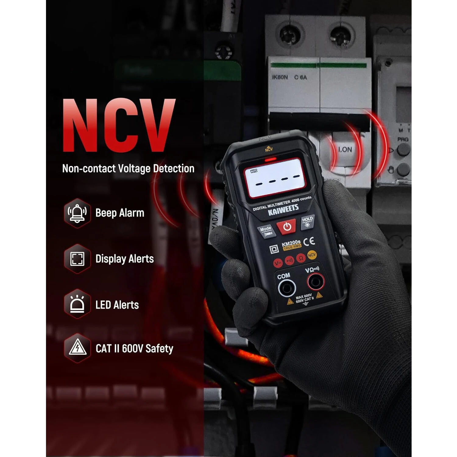 KAIWEETS KM200s Digital Multimeter - True RMS 4000 Counts Auto Ranging Voltage Tester - Image 3