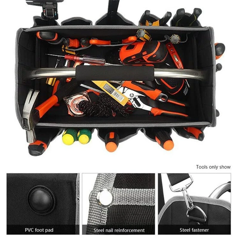 Multi Functional Tool Bag Heavy Duty 20kg Capacity | 40x27x22cm Black Organizer with Adjustable Shoulder Strap - Image 5