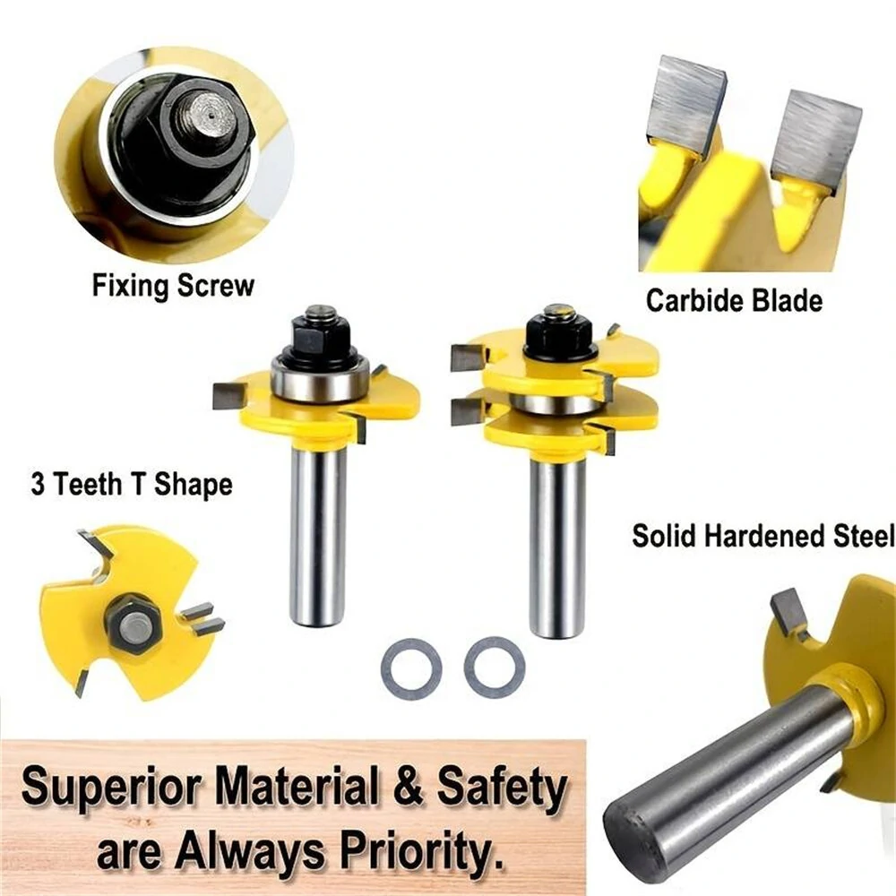 2pcs Router Bit Set - 1/4 Inch Shank, 45 Degree Lock Miter & T-Shape Cutter | For Wood, MDF, Plywood - Image 4