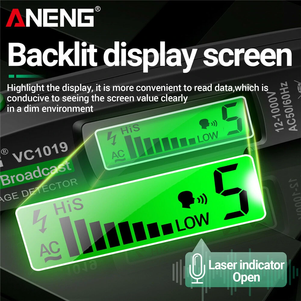 ANENG VC1019 Voltage Detector Pen | Non-Contact 12-1000V AC with Voice & Laser - Image 3