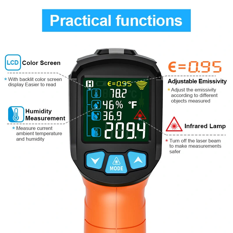 MESTEK IRO2C Infrared Thermometer -50°C to 800°C | Adjustable Emissivity & Laser - Image 4