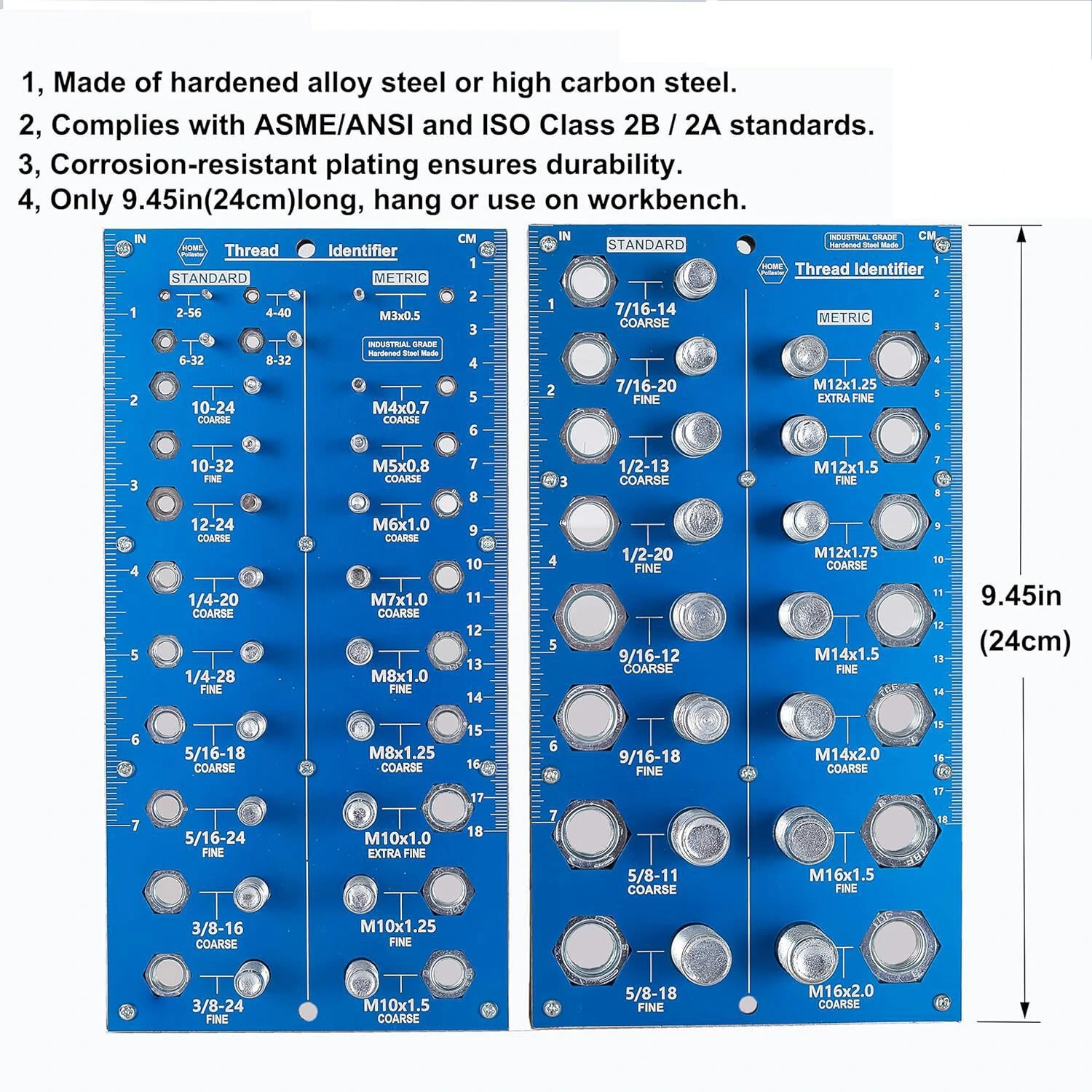 38 2-in-1 Nut & Bolt Thread Checker Gauge | Standard & Metric Sizes with Ruler - Image 5
