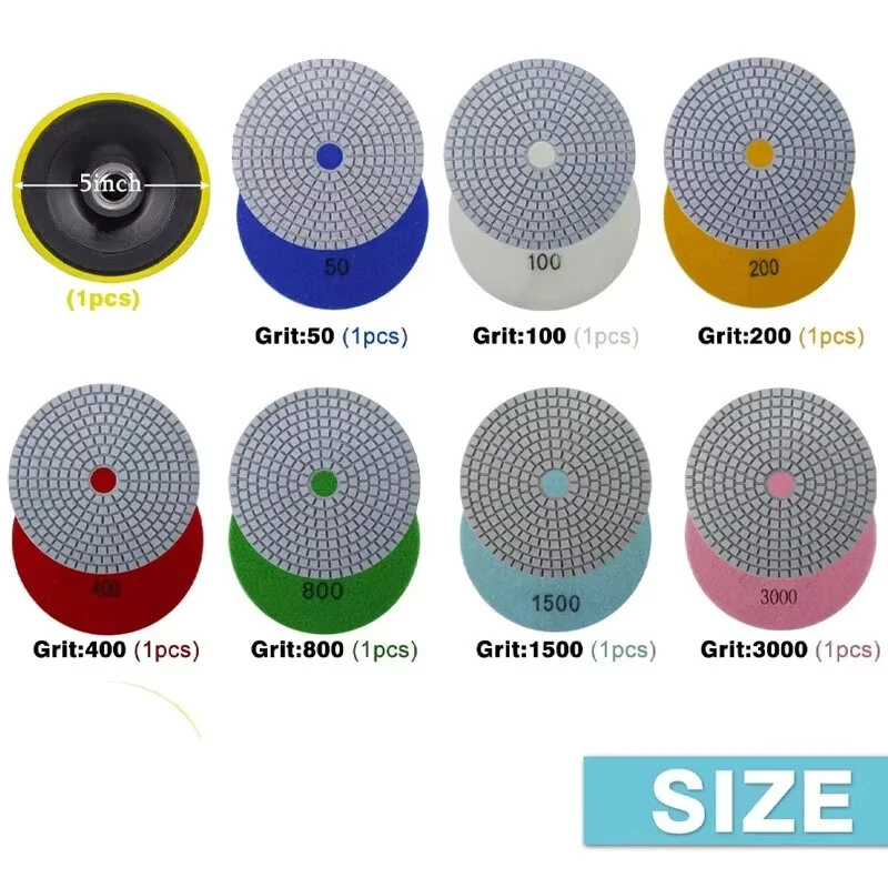 Diamond Polishing Pads Kit - 8pcs 5 inch 125mm Wet/Dry for Granite Concrete - Image 3