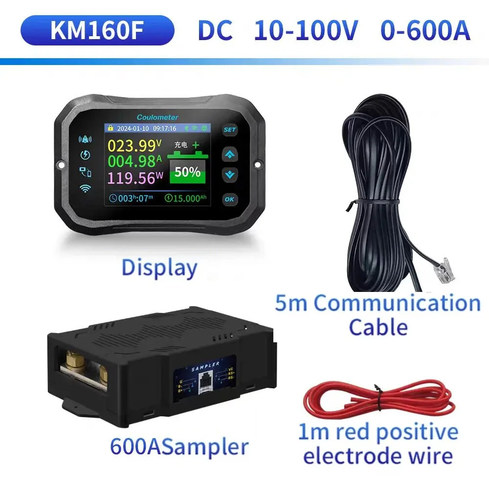 KM105F WiFi Remote RV Coulomb Meter | 10-100V DC 50A | Lead-acid & Lithium Battery Voltage Current Tester - Image 5