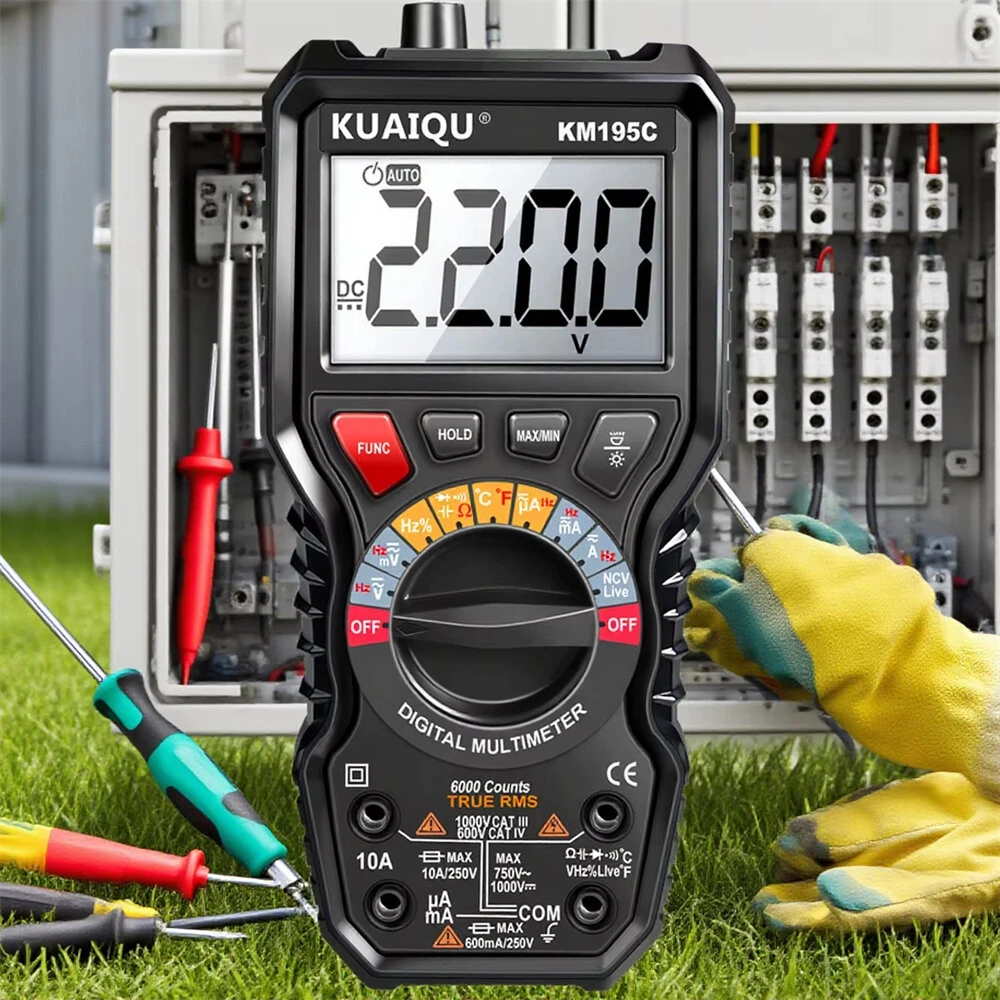 KUAIQU KM195C Digital Clamp Meter - 6000 Count True RMS Multimeter | AC/DC Voltage Current Tester 1000V 10A - Image 5
