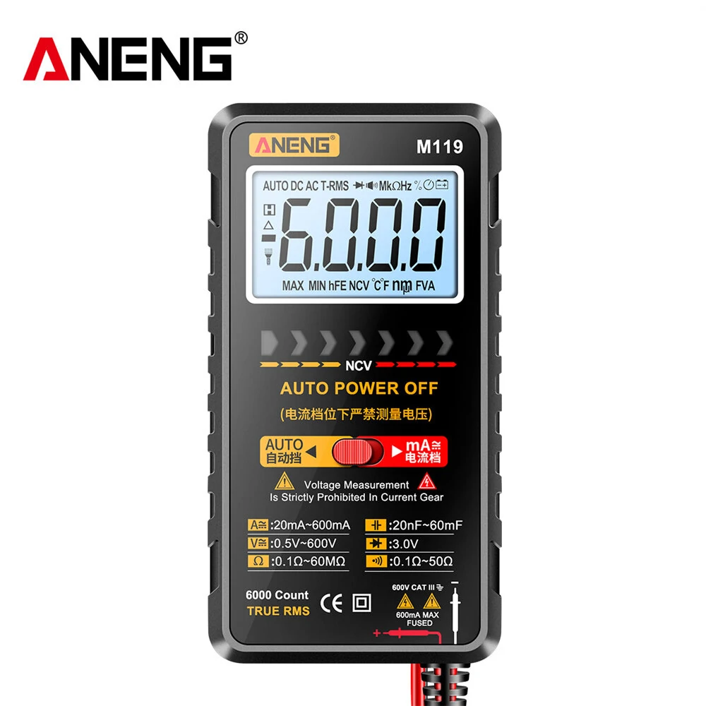 ANENG M119 Digital Multimeter - 6000 Counts Portable Tester for Capacitor Transistor - Image 4