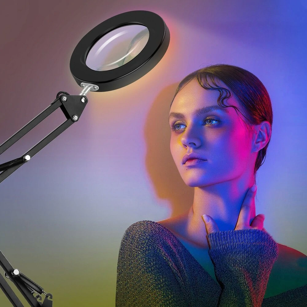 5X RGB LED Desktop Magnifier - USB Rechargeable, Adjustable Clip-on Light for Reading & Work - Image 5
