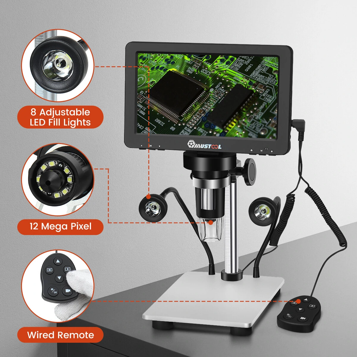 Mustool DM9 Digital Microscope - 7 Inch 1200X Magnification | 1080FHD Video & Adjustable LED Lights | Windows & Mac OS Compatible - Image 5