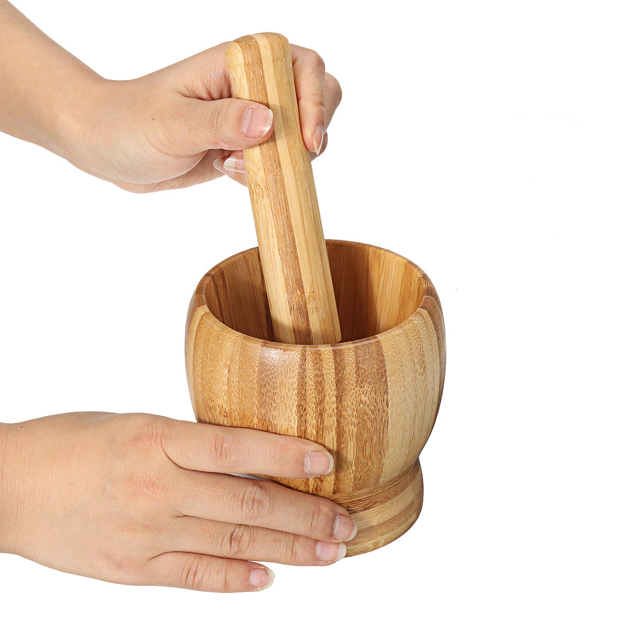 Bamboo Mortar and Pestle | Garlic Presser & Spice Grinder | Kitchen Hand Tool - Image 3