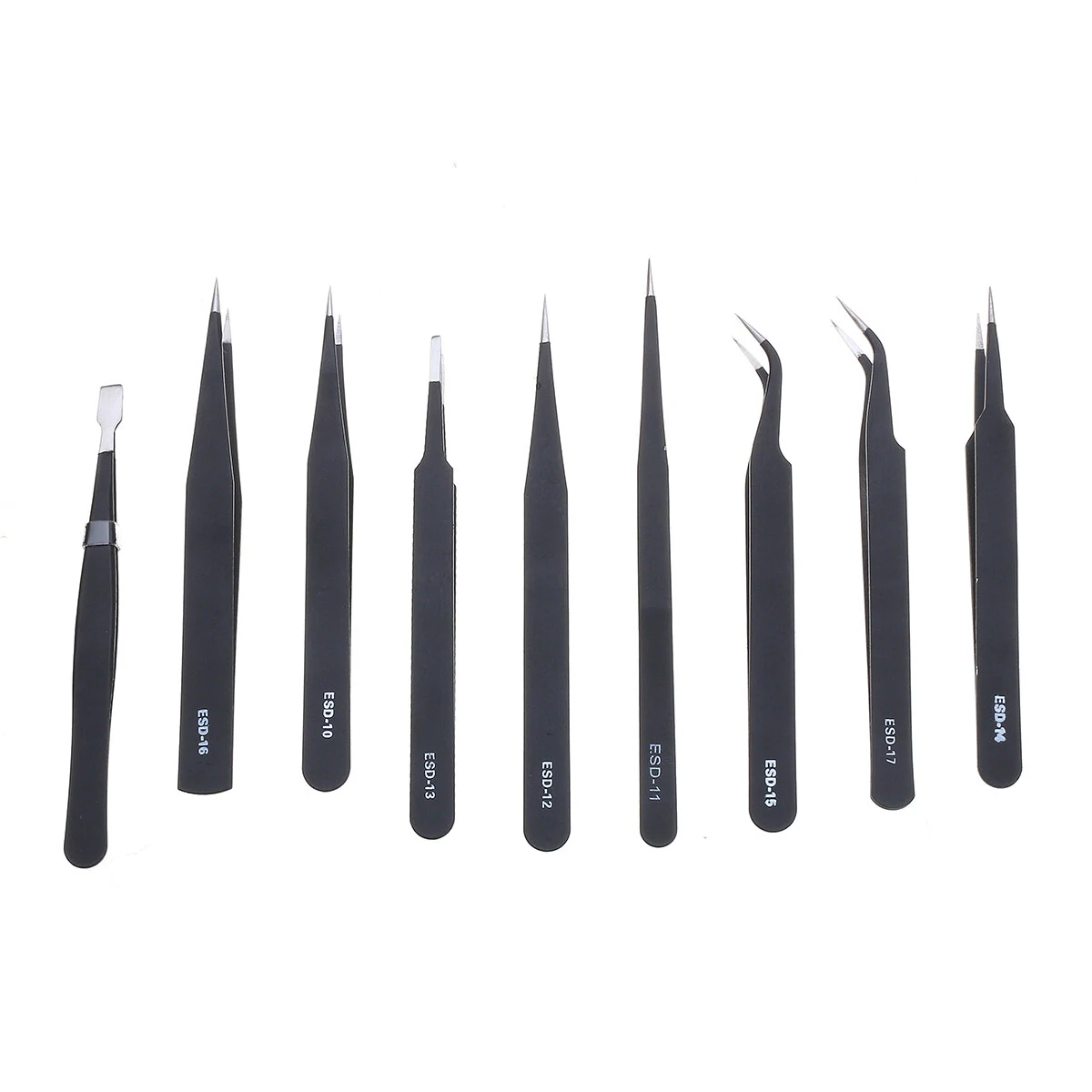 ESD Anti-Static Tweezers - 10PCS Stainless Steel Precision Set for Electronics & Nail - Image 2