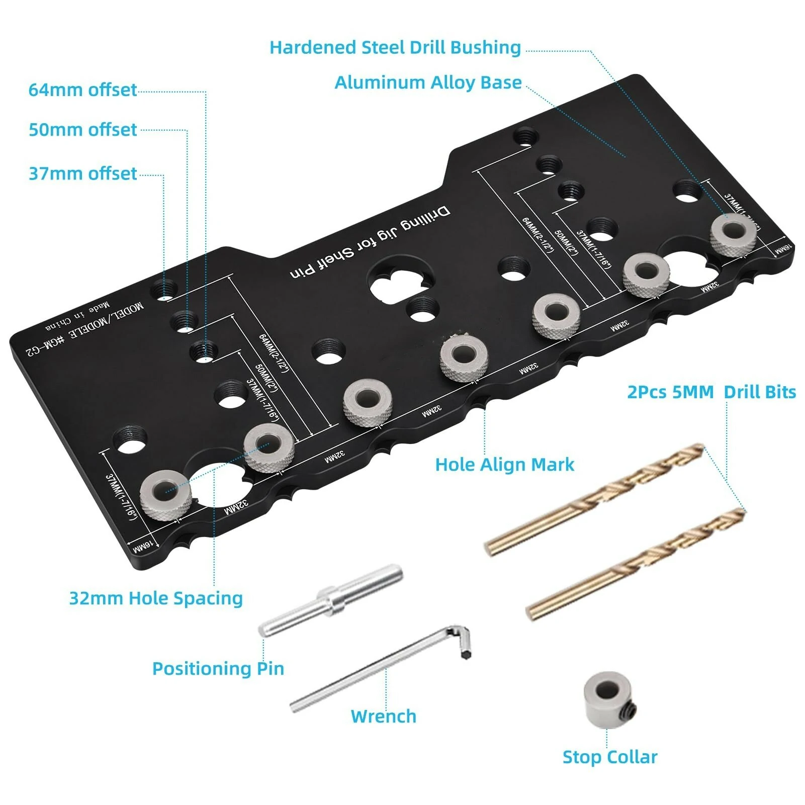 Kreg Adjustable Shelf Pin Jig - Aluminum Alloy with 5mm Drill Bit & Guide - Image 3