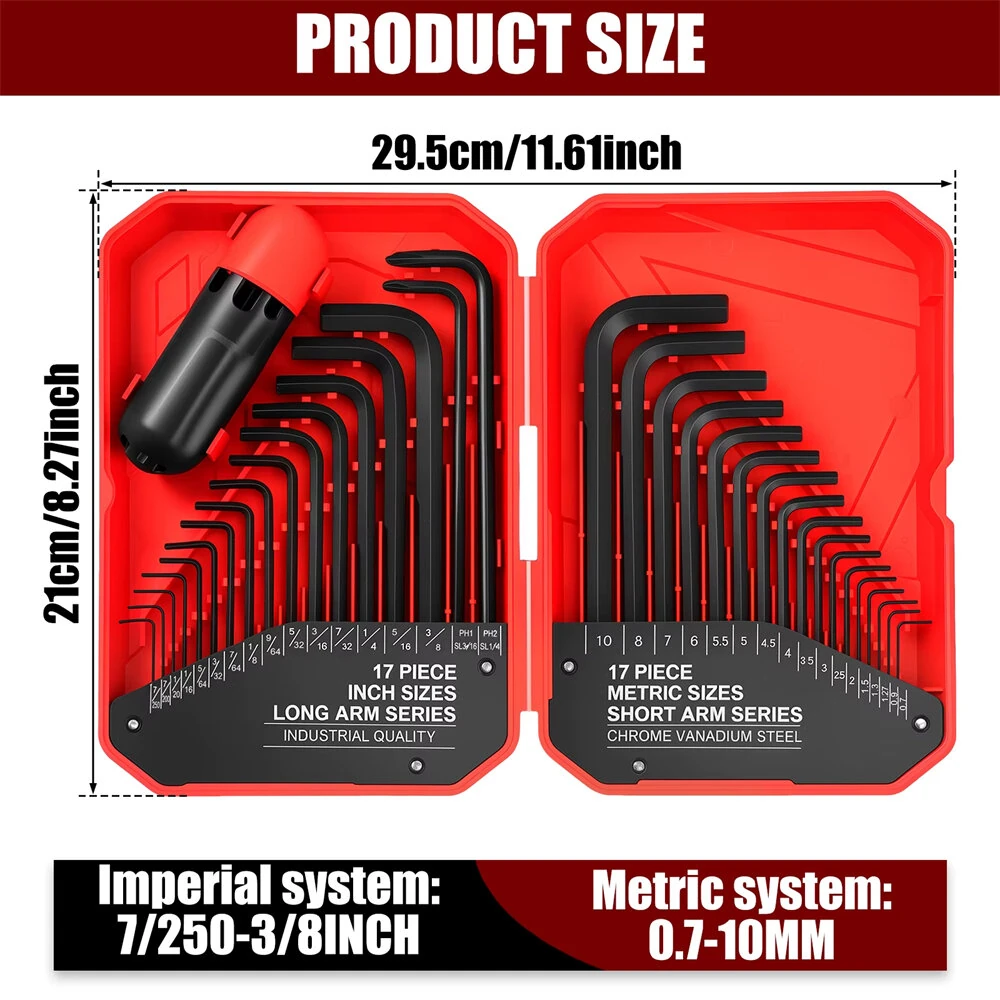 Heat-Treated Steel Allen Wrench Set - 31-Piece SAE & Metric Hex Keys - Black-Oxide Finish - Image 5
