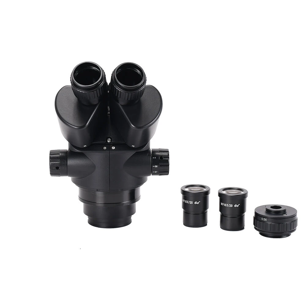 AmScope 7X-45X Trinocular Stereo Microscope Head | 0.5x & 2.0x Auxiliary Lenses - Image 4