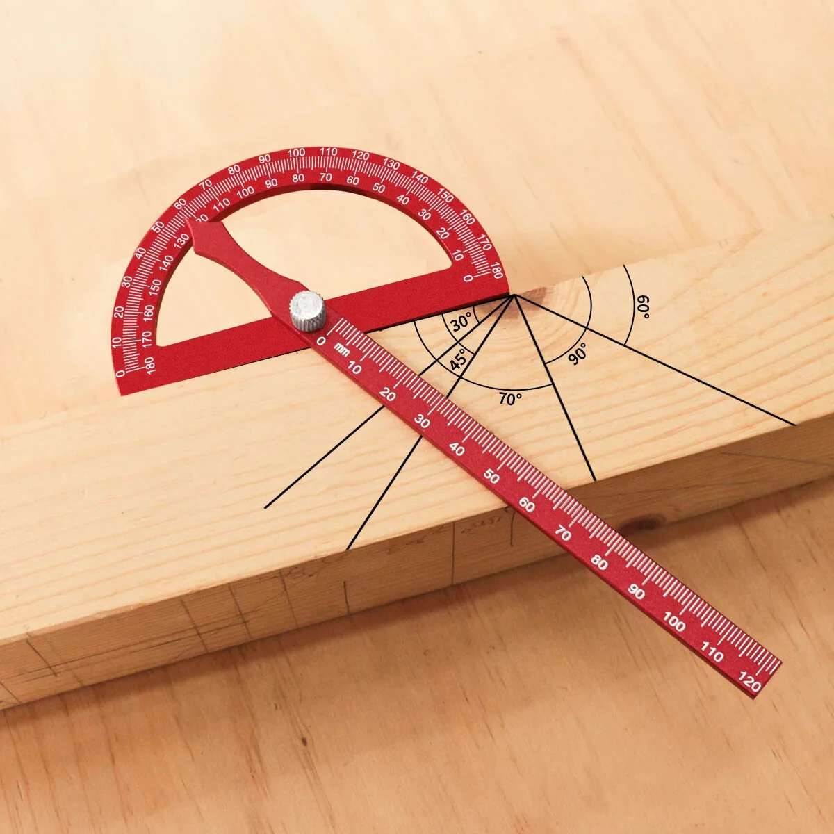 JIGHOLE Adjustable T-Shaped Angle Ruler Protractor - Aluminum Alloy - Laser Engraved Metric Scale - Image 3