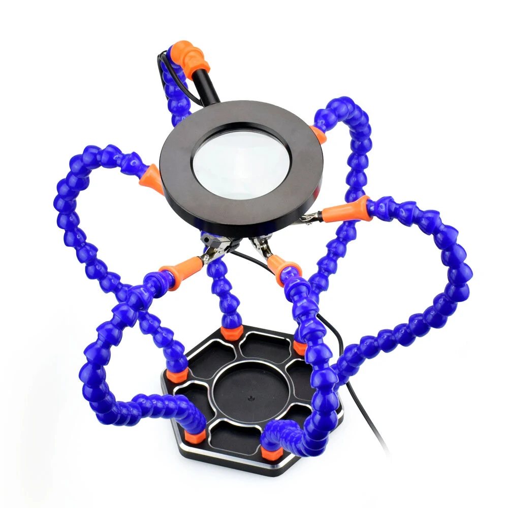 NEWACALOX Soldering Helping Hands - 6 Arm PCB Holder with USB LED Magnifier - Image 3