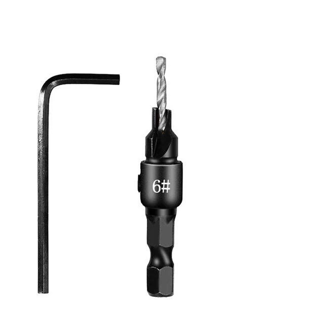 5PCS Countersink Drill Bit Set with Wrench | #5 #6 #8 #10 #12 Screw Sizes | Hex Shank Woodworking Tools - Image 5