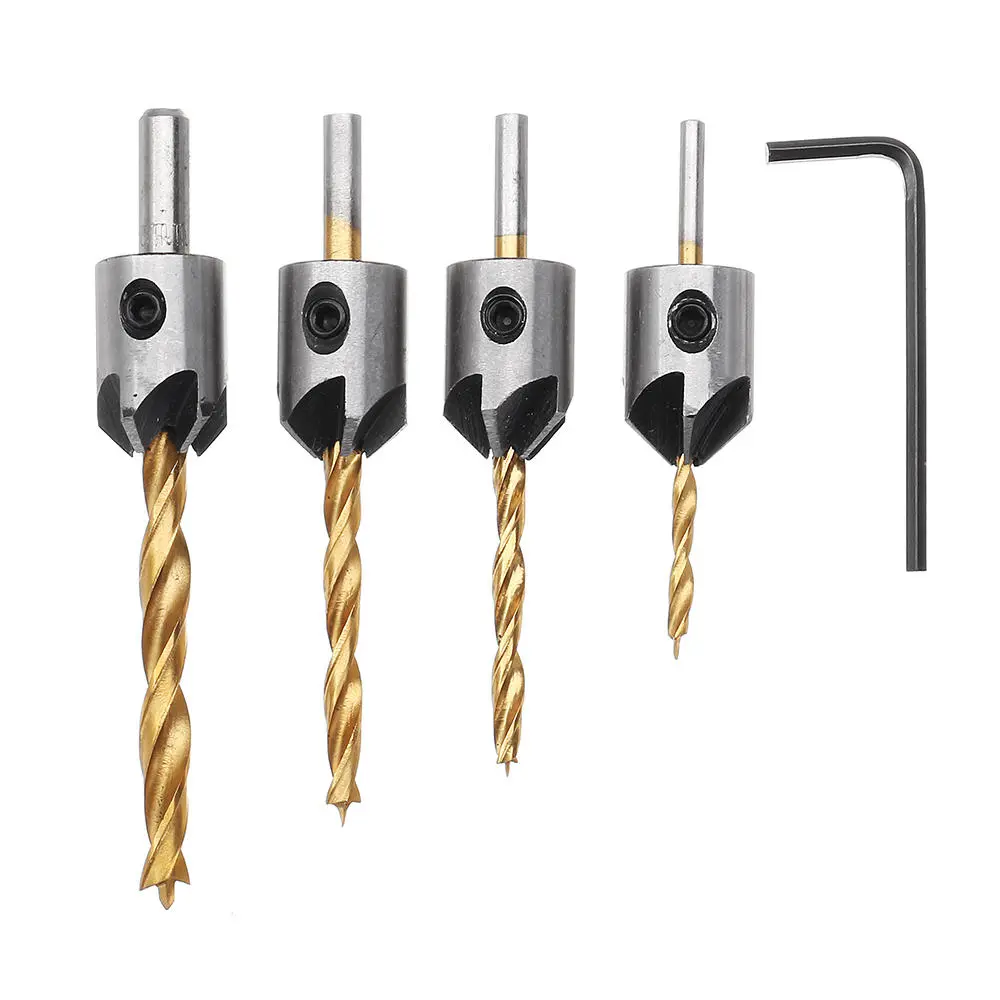 Drillpro 5 Flute Countersink Drill Bit Set - 4pcs 3mm-6mm | Wood Chamfer Reamer - Image 3