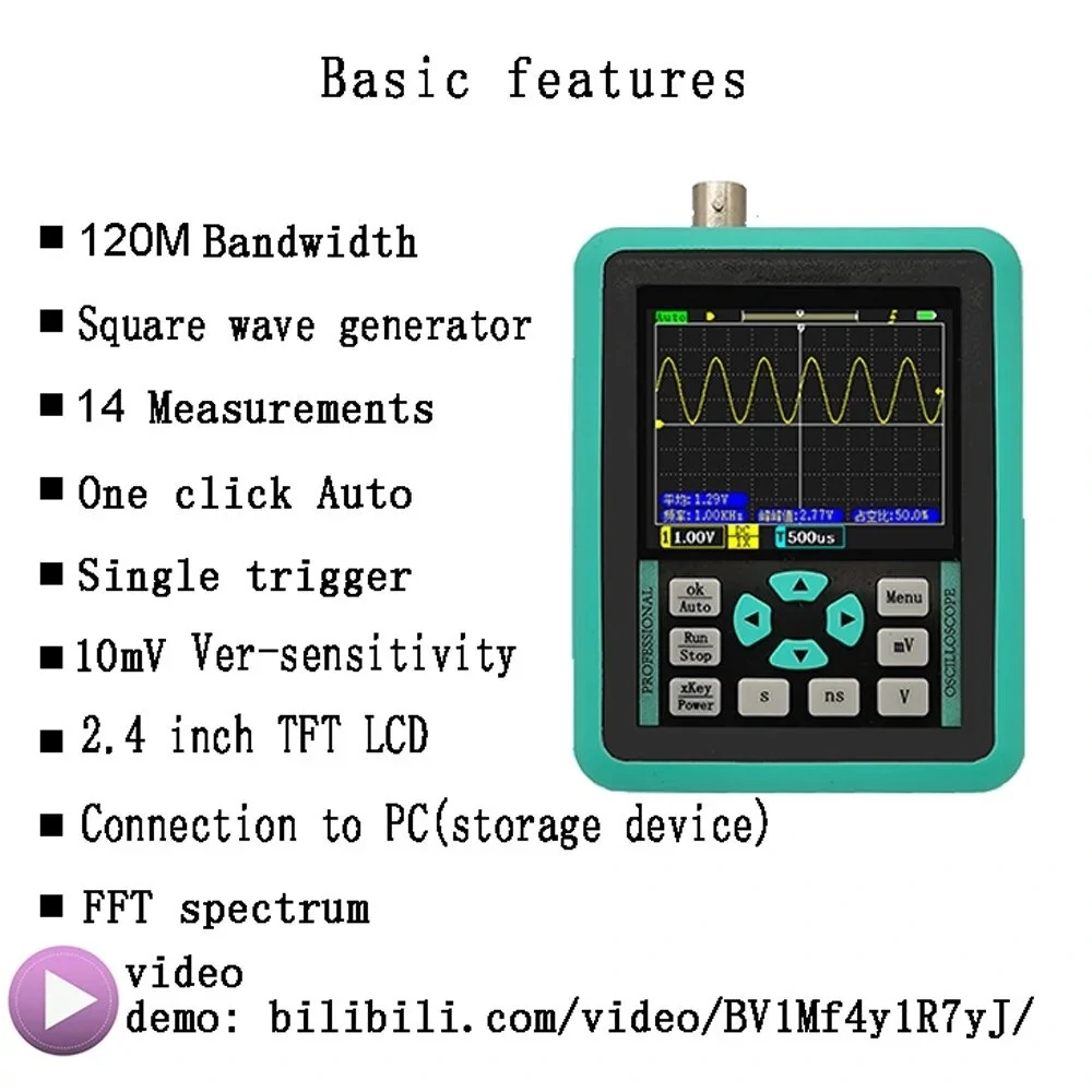 Mini Digital Oscilloscope | 2.4 Color LCD, 120M Bandwidth, 500M Sample Rate - Image 4