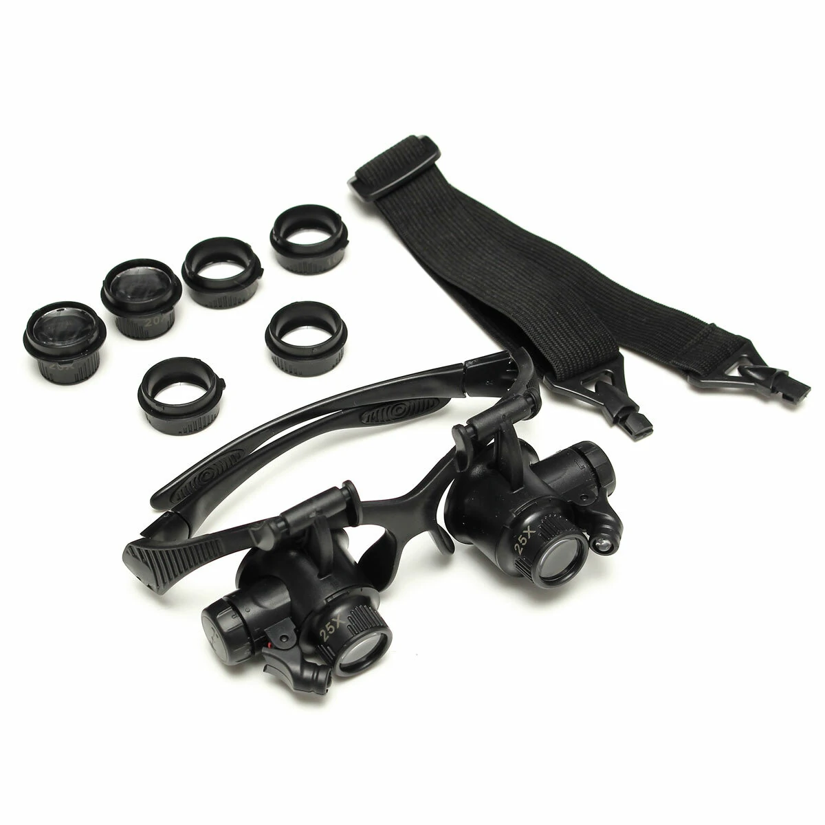 10X-25X LED Headband Magnifier Glasses - Jewellery Repair with 8 Replacement Lenses - Image 3