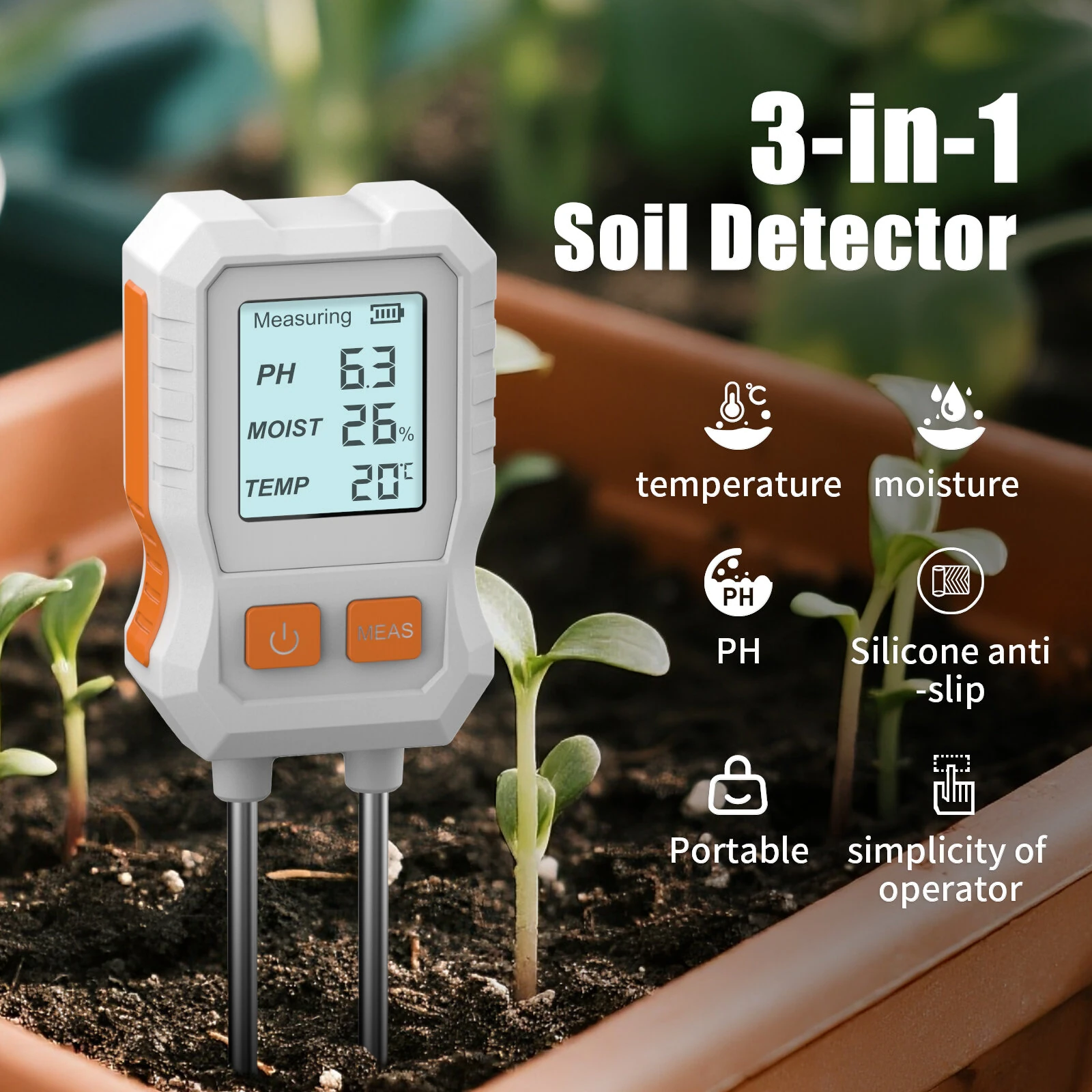 SGS12 3-in-1 Soil Analyzer - Measures Moisture, pH, Fertility | Digital Display - Image 3