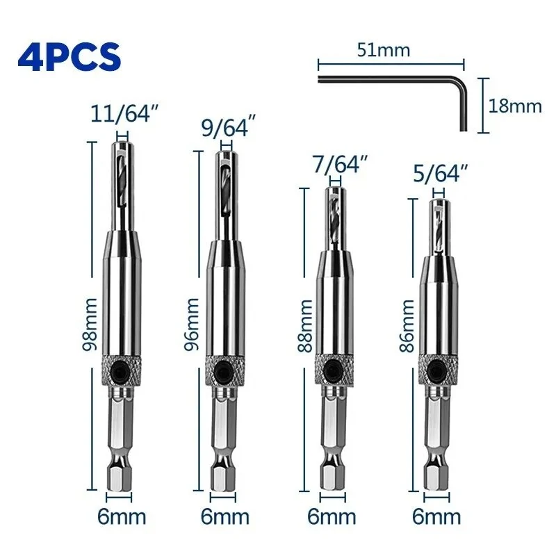 4-7PCS HSS Centering Hinge Drill Bit Set | 5/64-1/4 Inch Door Cabinet Hinge Locator - Image 3