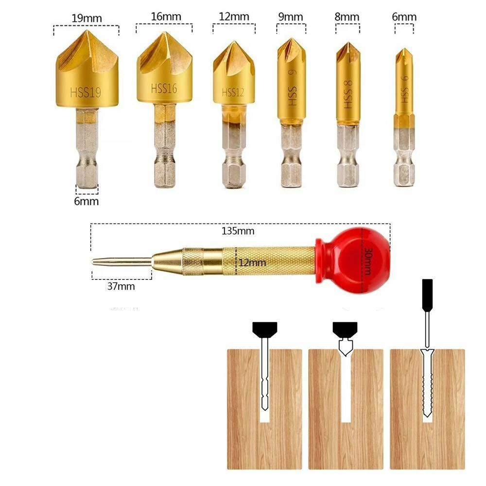 Woodworking Chamfer Countersink Drill Bit 23-Piece Set | 1/4 Hex 90 Degree - Image 4