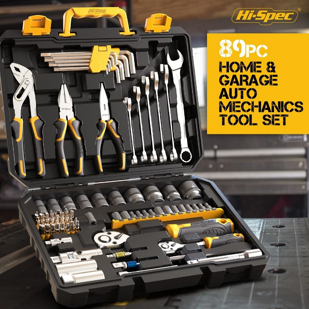 Hi-Spec 89pc Professional Mechanic Tool Set | 1/2 & 1/4 Socket Wrench Kit with Toolbox - Image 3