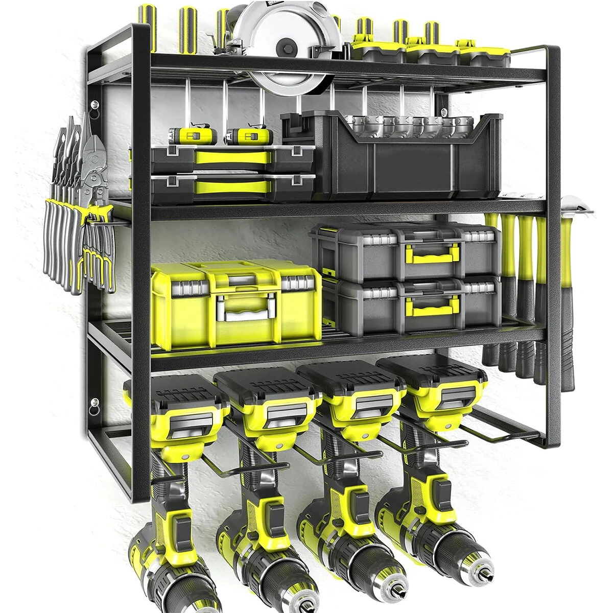 4 Layer Heavy Duty Iron Tool Rack | Wall Mount Organizer & Charging Station | Garage Workshop - Image 2