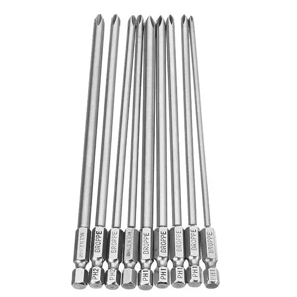 Broppe 9pcs Magnetic Screwdriver Bits - Phillips Cross Head - 150mm Long Hex Shank - Image 3