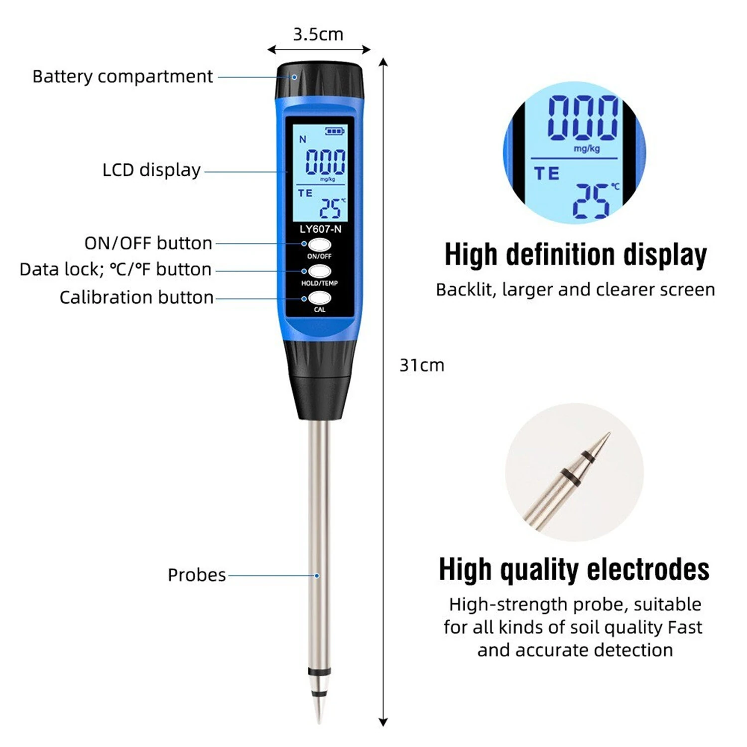 LY-607-N LED Soil Tester | Nitrogen & Temperature Detection | 0-1999mg/kg High Sensitivity Probe - Image 5