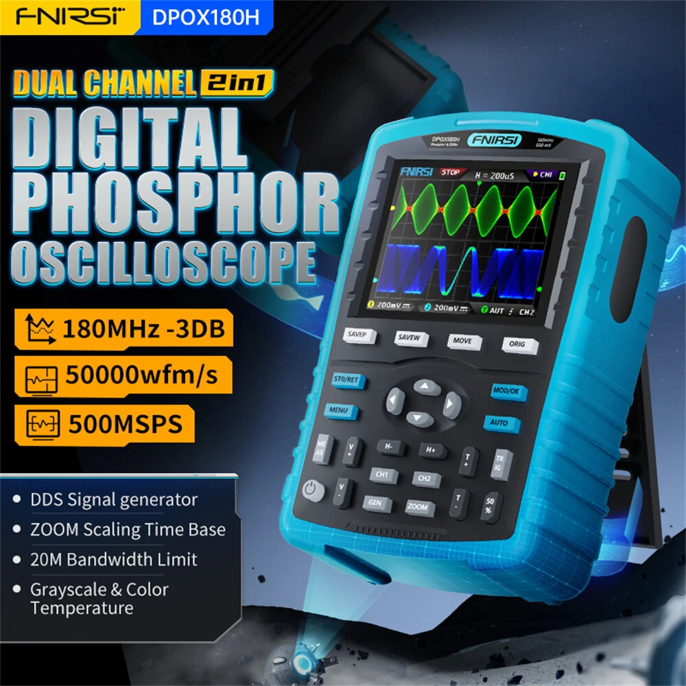 FNIRSI DPOX180H 180MHz Oscilloscope | 50000wfms/s Dual Channel & 20MHz Signal Generator - Image 2