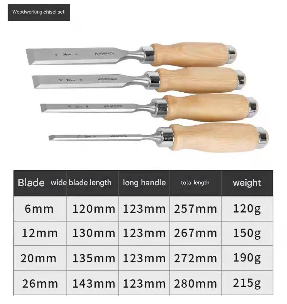 JORGENSEN 4pc Woodworking Chisel Set | 6mm 12mm 20mm 26mm | High Carbon Steel - Image 5