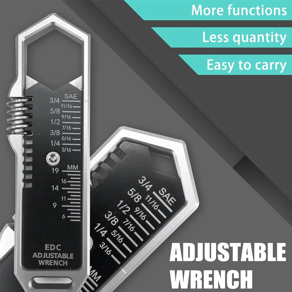 EDC Adjustable Wrench Multitool | 25 SAE & Metric Sizes | One-Handed Operation - Image 4