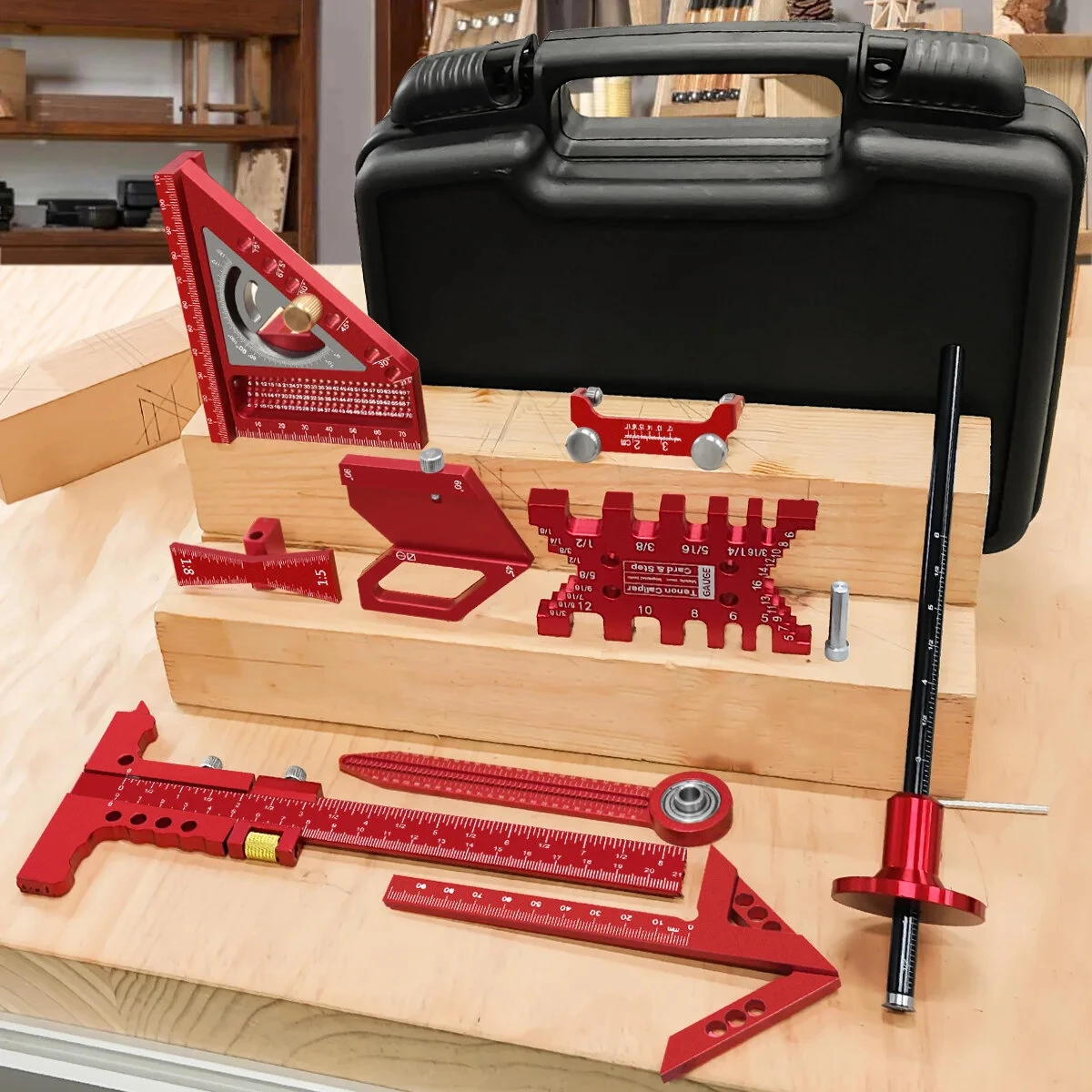 10pcs Aluminum Alloy Woodworking Square Kit - Multi-Angle Ruler & Compass Scriber - Image 3