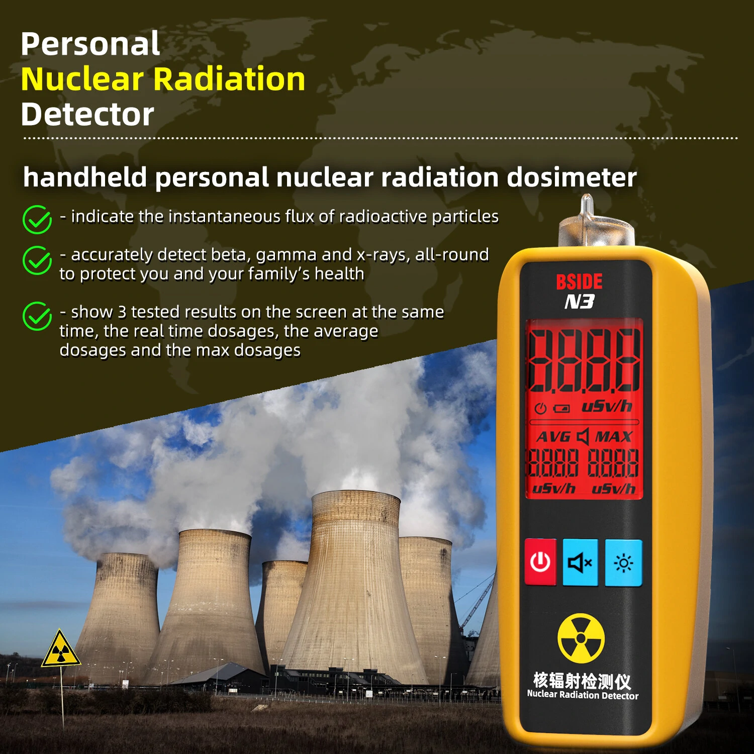 BSIDE N3 Portable Nuclear Radiation Detector | Geiger Counter Dosimeter for X-ray Gamma Beta - Image 2