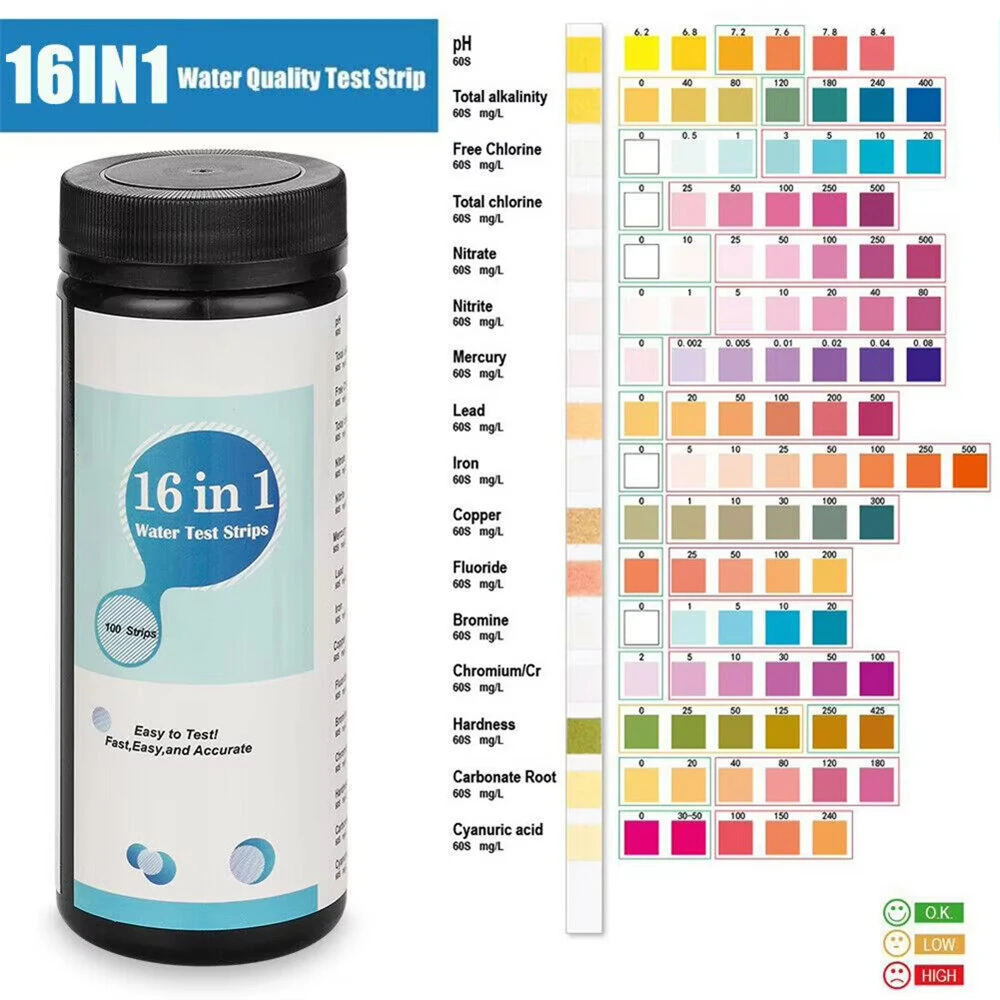 50/100pcs 16-in-1 Drinking Water Test Strips | Home, Pool & Spa Water Quality Kit - Image 3