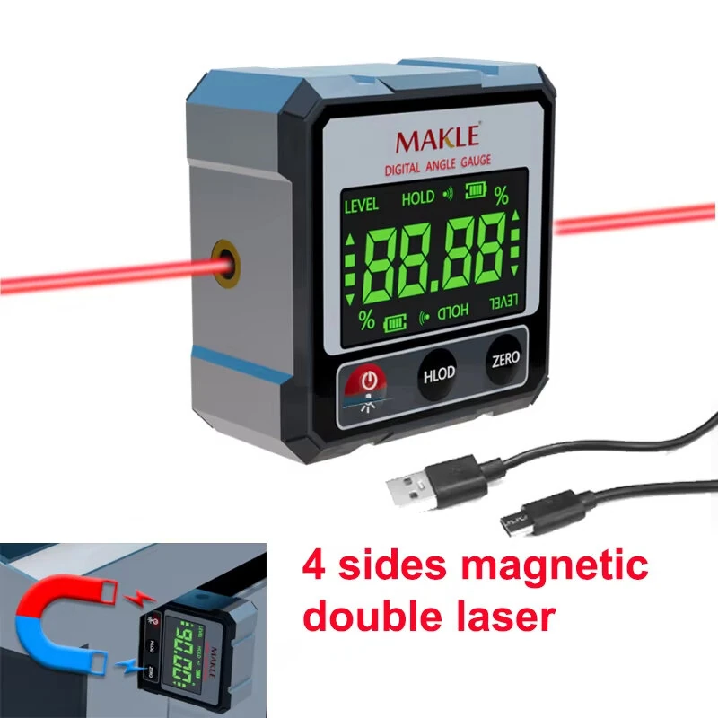 Digital Protractor Inclinometer - Laser Level Angle Finder with Magnetic Base & Rechargeable Battery for Woodworking, Machining, Automotive - Image 2