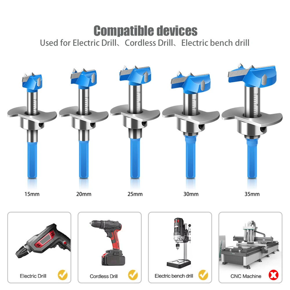 5PCS Hex Shank Forstner Drill Bit Set | 15-35mm Hinge Boring Bits for Woodworking - Image 4