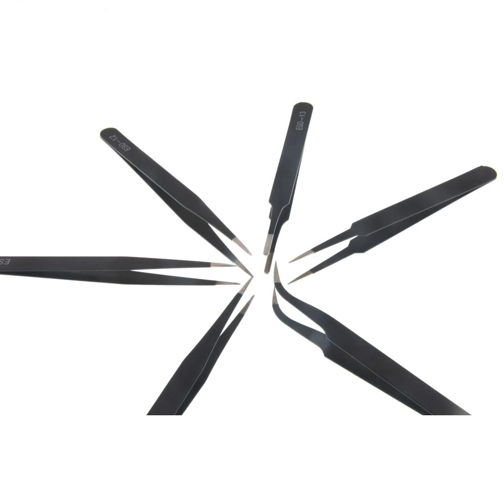 6PCS ESD10-15MM Stainless Steel Tweezers | Curved & Straight Repair Tools - Image 3
