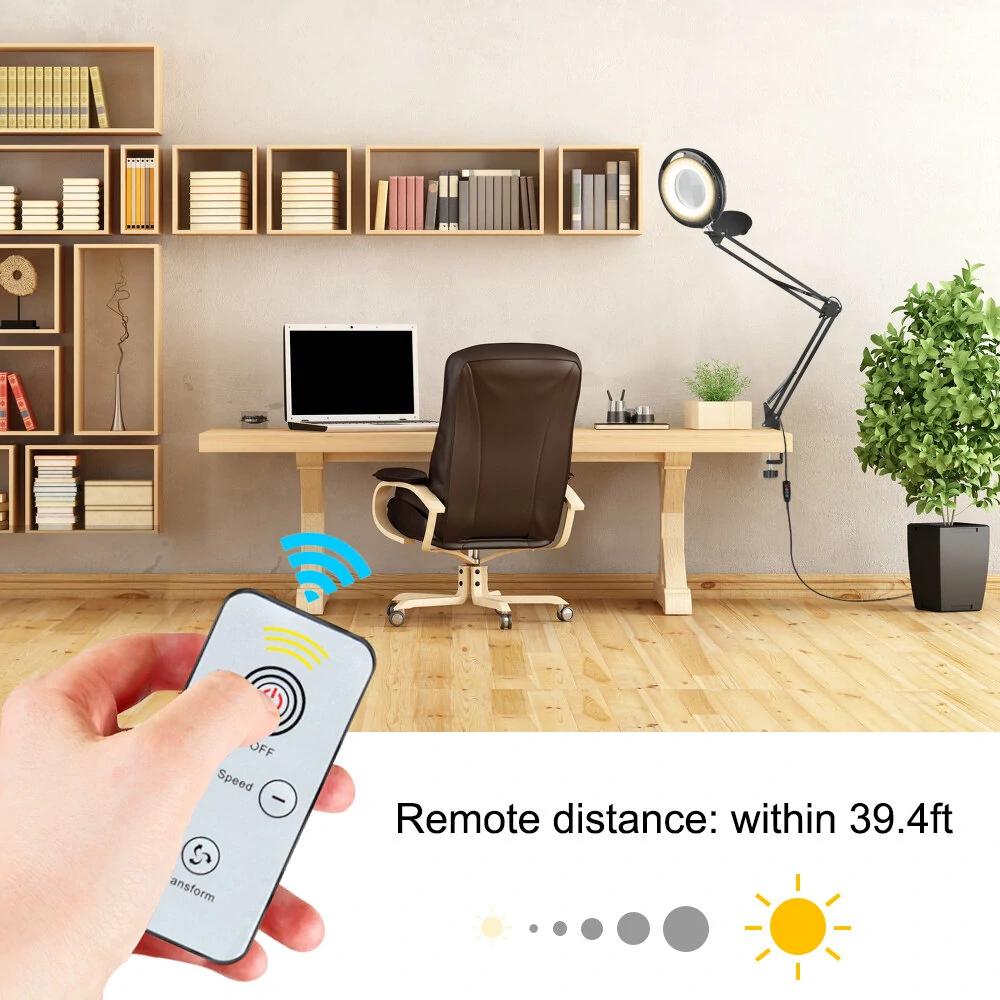 NEWACALOX 5X Magnifier LED Lamp with Wireless Remote | 3 Adjustable Light Colors for Reading Crafts - Image 2