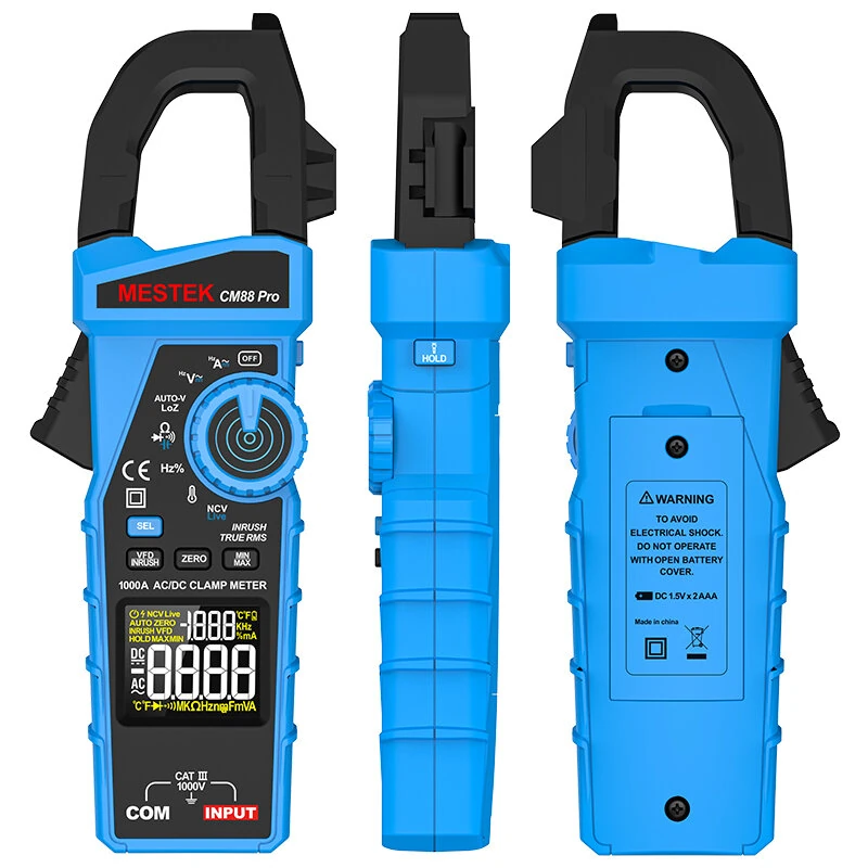 MESTEK CM88 Pro Clamp Meter - 6000 Count True RMS - 1000A AC/DC Current - Image 2