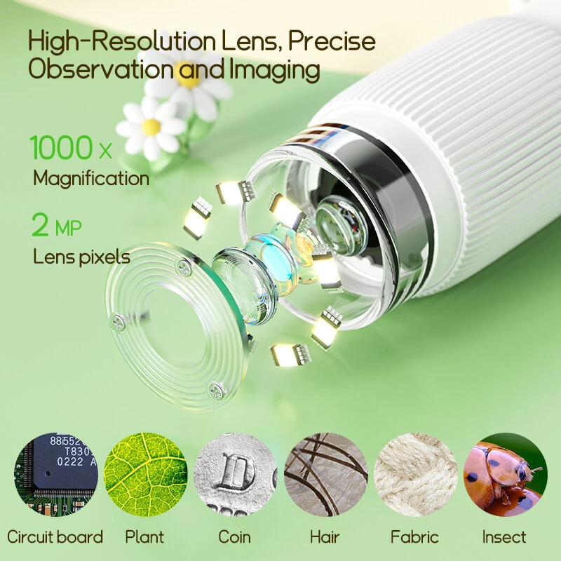 Kids Portable Microscope - 1000X Magnification | 2MP Camera & 2 IPS Screen | 8 LEDs & Rechargeable Battery - Image 4