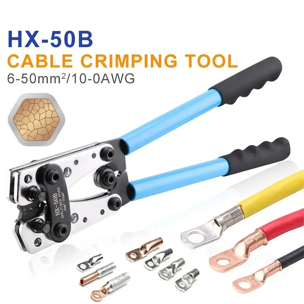 HX-50B Battery Cable Crimping Tool for 10-1 AWG - With 60Pcs Copper Ring Terminals & Lugs Set - Image 2