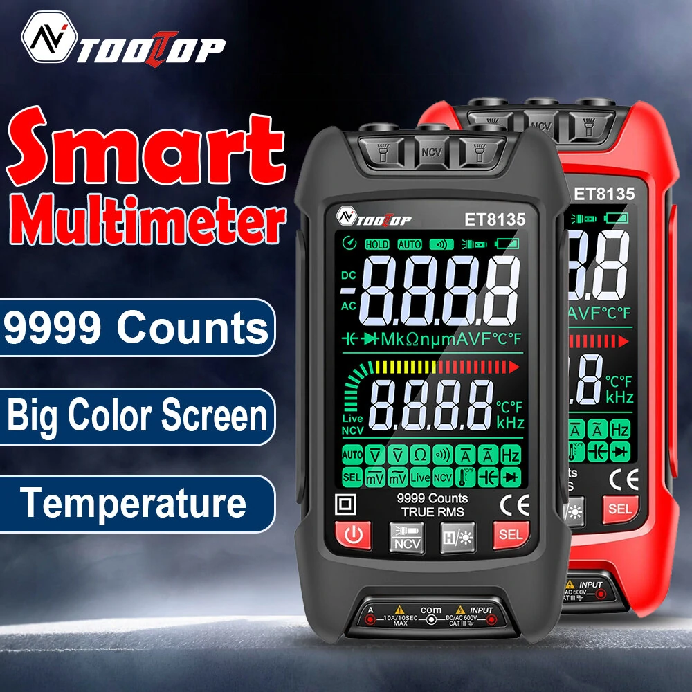 AV TOOLTOP ET8135 True RMS Multimeter | 9999 Counts, Auto-Range, NCV & Temperature - Image 2