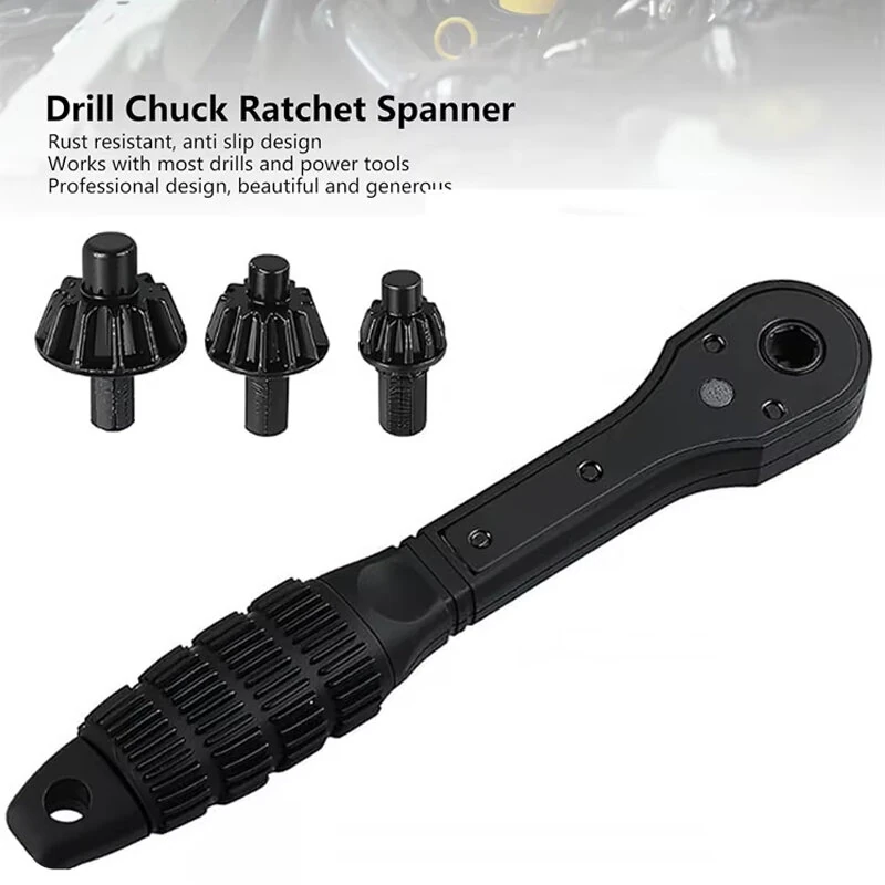 Universal Ratchet Drill Chuck Key - 3 Socket Sizes 1.5-16mm - 45 Steel Rubber Handle - Image 3