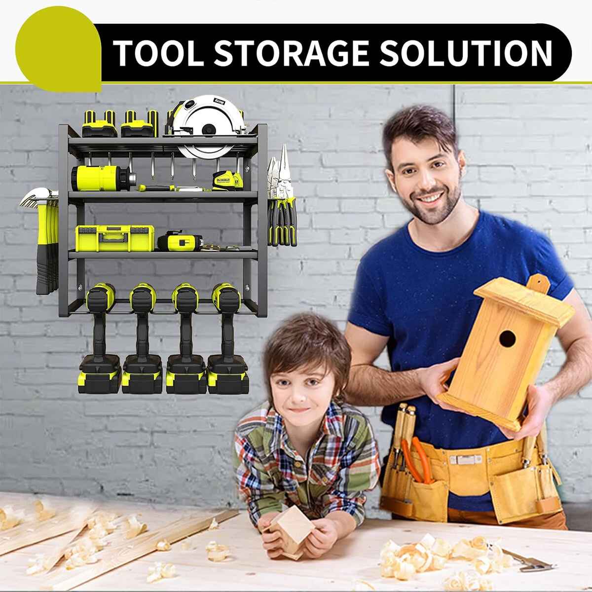 4 Layer Heavy Duty Iron Tool Rack | Wall Mount Organizer & Charging Station | Garage Workshop - Image 5