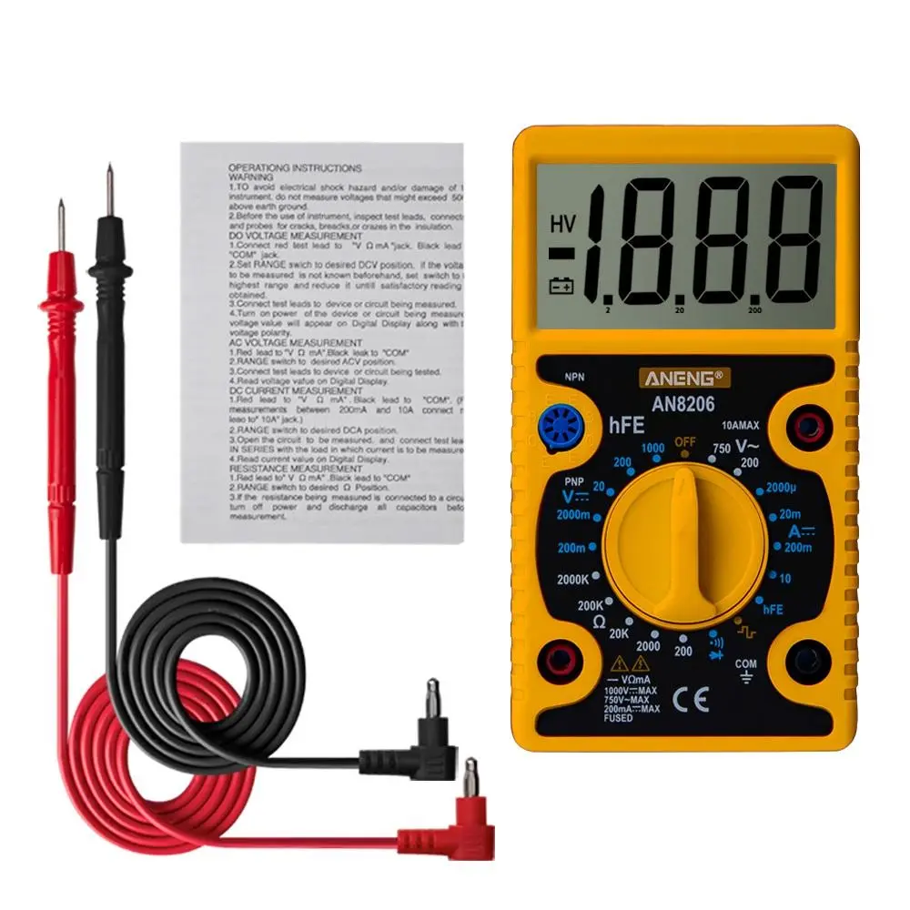 ANENG AN8206 Digital Multimeter - Large Screen, Square Wave Output, Voltage Current - Image 3