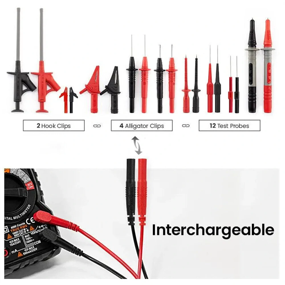 KAIWEETS KET05 Multimeter Test Lead Kit | CAT IV 600V 15A | Stackable Interchangeable Design - Image 2
